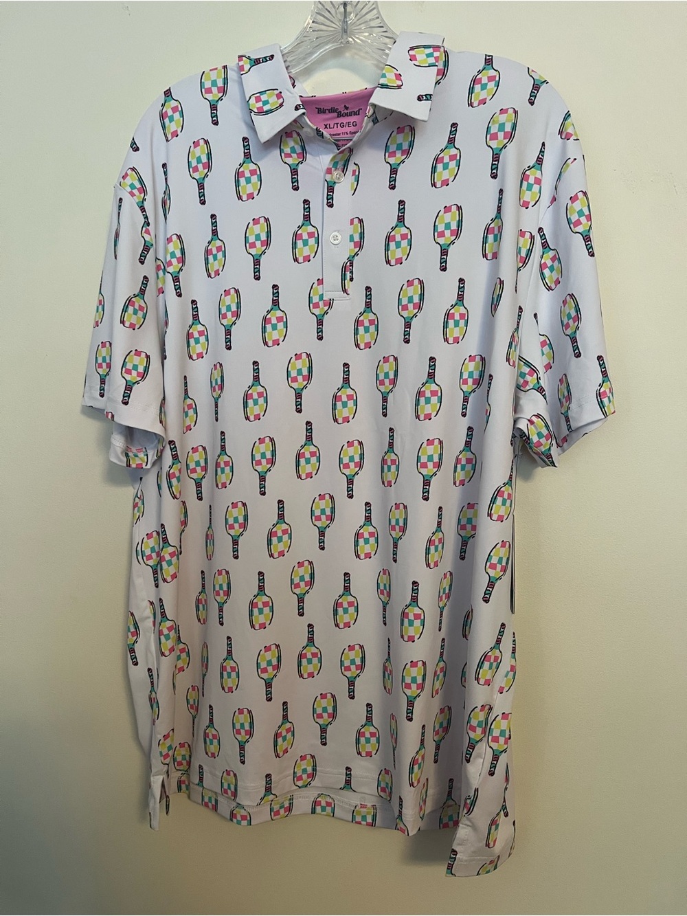 Men's White Short-Sleeve Polo with Colorful Paddle Print